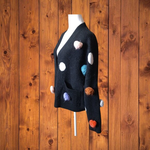 Kerisma Women's One Size Black Button Front Cardigan Sweater With Pom Pom Accent - Picture 4 of 8